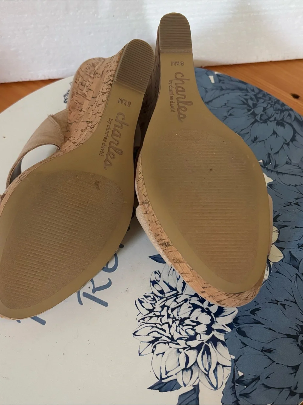 Charles by Charles David Beige Cork Wedge Sandals 8.5